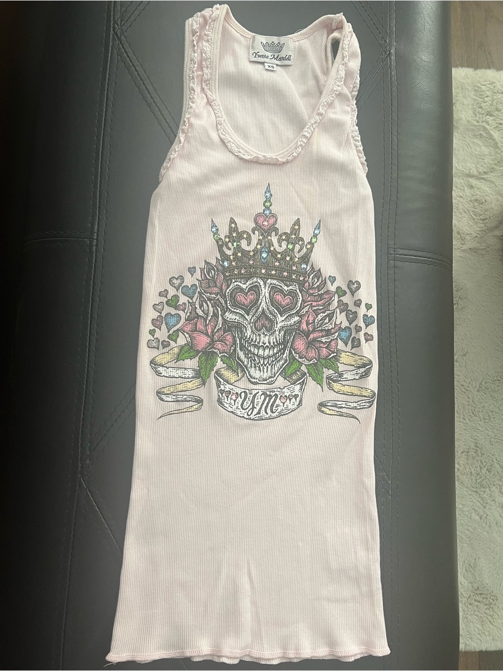 Yvette Mandell Y2K Pink Rhinestone Skull Tank Top XS NWOT McBling Coquette